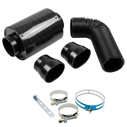 3" (76mm) Universal Cold Air Intake Kit Carbon Fiber Style Air Filter Box with Flexible Hose & Mounting Brackets for Performance Cars — view 5
