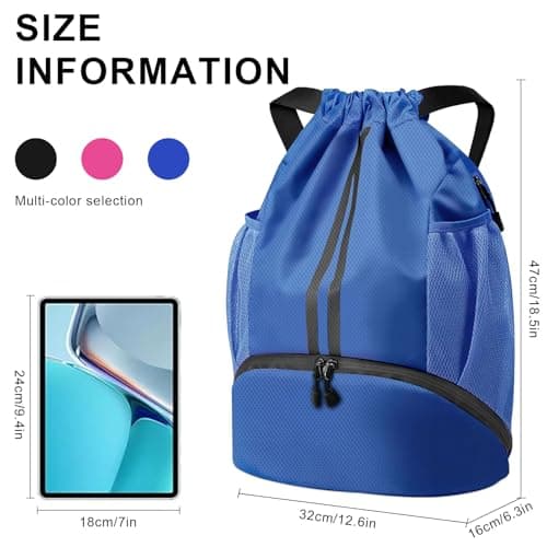 Fjquamitix Drawstring Bags,Waterproof PE Bag,Sports Swimming Backpack Large Unisex Gym Bag with Shoe Compartment Wet And Dry Separation For Travel, School, Beach,Sports — view 2