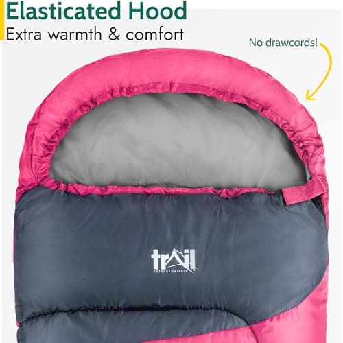 Trail Kids Sleeping Bag Mummy Shape 3 Season Camping 300gsm Boys Girls with Lightweight Rucksack Bag (Pink) — view 3