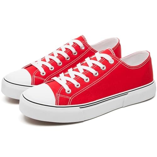 yageyan Men Canvas Low top Shoes Classic Casual Sneakers Black and White Fashion Shoes, Red, 12