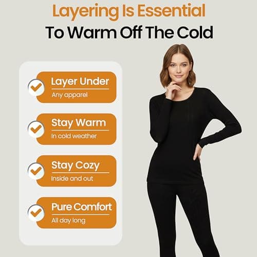 Heatwave Thermalwear Women Thermal Underwear Set Base Layer Long Sleeve Top Ultra Soft Long Johns Bottom Ladies warm for Cold Weather Outdoor Sports Hiking Skiing, Black UK 18-20 — view 3