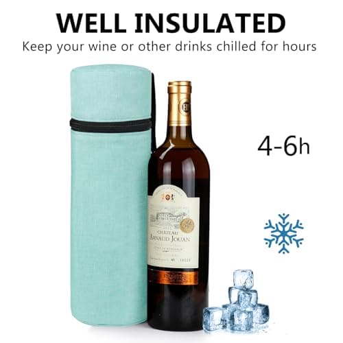Aosbos Wine Cooler Bag, 750ml Single Water Bottle Carrier with Shoulder Strap, Padded Insulated Small Cool Bags Sling for Beach, Picnic, Travel – Gift Pouch for Wine Lovers, 12.2" x 3.9" — view 6