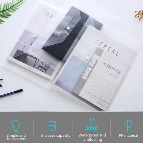 Plastic Wallets - 12 Pack A4 Folders Waterproof Plastic Wallets Document Folder Files Popper Wallets with Snap Button and Label for Home, Office, School and Travel — view 3