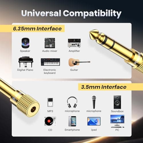 POSUGEAR Headphone Adapter (5 Pack), 3.5mm Female to 6.35mm Male Audio Jack, Gold Plated Stereo Plug Adaptor for Digital Devices — view 2