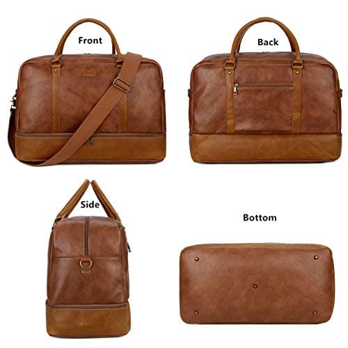 BAOSHA Faux Leather Travel Holdall Carry On Weekender Bag Overnight Travel Duffel Tote Bags for Men and Women with Shoe Compartment HB-38 (Brown) — view 3