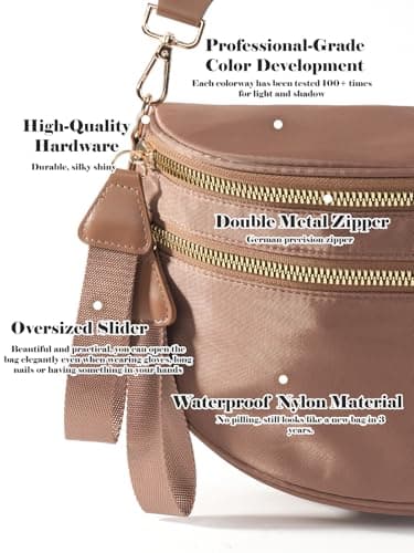 Pure Colour Crossbody Bag Bum Bag for Women,Spacious Purse Fanny Packs Belt Bag,Oversized Bum Bag, Colour Bum Bag-Coffee, 11.0 Inches X 8.6 Inches X 4.5 Inches, Casual — view 6
