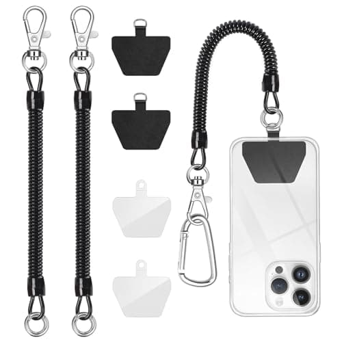 LunarCharm 2-Pack Phone Lanyard Anti-Theft Phone Strap Coiled Cord for Outdoor Hiking and Climbing for Most Smartphones with Silver Carabiner