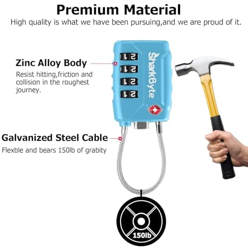 SharkByte TSA Approved Luggage Locks | Wire, 4-Digit Combo (10K Combinations) | Secure Suitcase & Gym Bags (2 Pack) — view 3