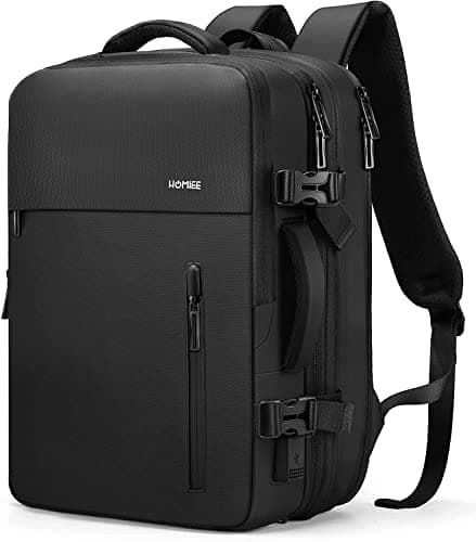 HOMIEE Easyjet Cabin Bags 22-40L Expandable Travel Backpack 45x30x17 Underseat Carry On Backpack Flight Approved Hand Luggage Suitcase 15.6 Inch Laptop Rucksack Casual Daypack School Bag Black