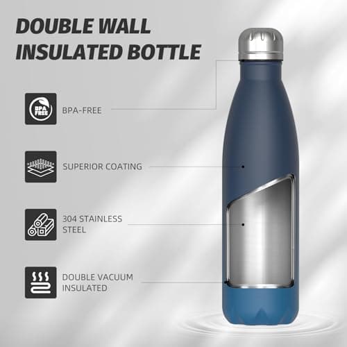 WATERSY Stainless Steel Insulated Water Bottle, Double Walled Metal Vacuum Flask Keep 24 Hrs Cold & 12 Hrs Hot Thermal Metal Sports Bottles 500ml BPA Free for Outdoor, Work, Gym, School (Deux Teal) — view 5