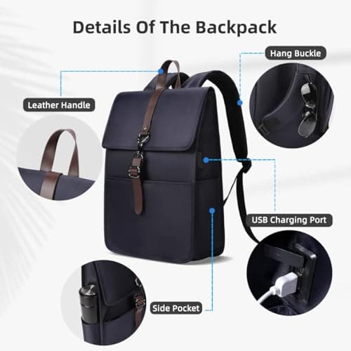 HEROIC KNIGHT Anti-Theft 15 Inch Laptop Backpack, USB Charging Port, Blue — view 3