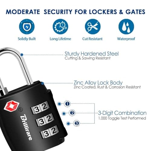 2 Pack TSA Approved Luggage Locks, Alloy Combination Travel Suitcase Padlock, Metal 3-Digit Waterproof Lock, TSA Accepted Outdoor Keyless Resettable Lock for Lockers, Bags, Gym, Gate-Black — view 4