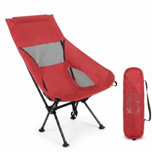 HomlyPro High Back Camping Chair with Wide Feet & Carry Bag, Pack of 1 - Ultra Lightweight & Compact Foldable Chair for Adults, Ideal for Beach, Garden, Picnic, Fishing & Travel (Red)