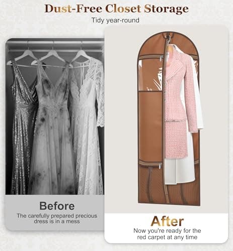 MISSLO 65" Dress Bag Carrier for Women with 4 Large Pockets Long Garment Bags for Travel Heavy Duty Wedding Dress Covers for Hanging Clothes, Suits, Coats, Beige — view 6