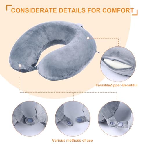 Far win Travel Pillow,100% Pure Memory Foam U Shaped Neck Pillow,Super Lightweight Portable Headrest Great for Airplane, Car,Home,Office,Sleeping (gray) — view 5