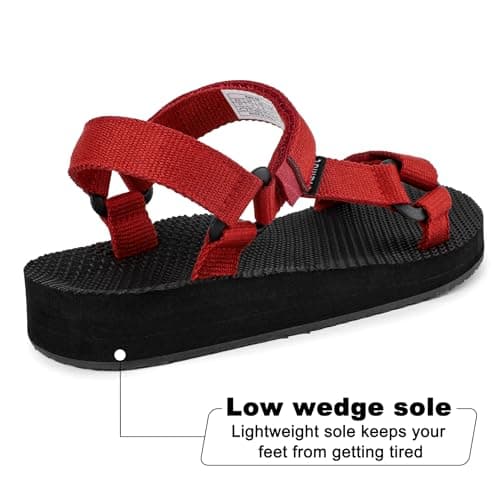 riemot Summer Sandals for Women, Comfort Breathable Beach Casual Walking Sandal, Arch Support Slides with Adjustable Buckle Straps, Anti-slip Outdoor Sports Lightweight Sandals, Red UK8/EU41 — view 5