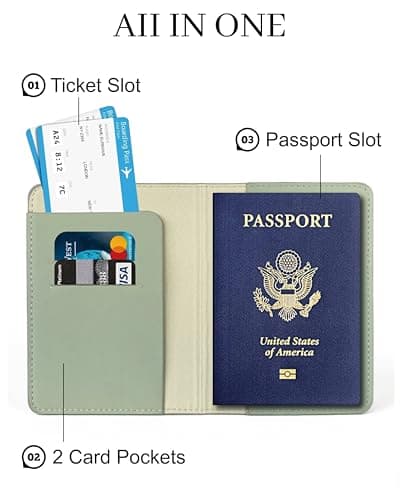 toTravelGear Passport Holder for Travel Essentials,RFID Blocking Passport Cover Case for Travel Accessories,Travel Wallet for Women Men, Sage Green, 5.8 x 4.2 x 0.23 inches, Minimalist — view 3