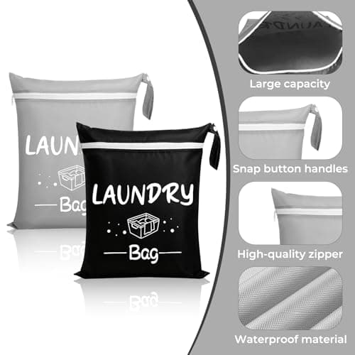 2 Pcs Travel Laundry Bags, Waterproof for Dirty Clothes, Travel Essentials for Caravan Holiday, Suitcase Laundry Bag for Travelling, Dirty Clothes Bags (Black, Grey) — view 3