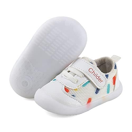 MASOCIO Baby Shoes Boys Girls First Walking Toddler Trainers Sneakers Pre Walker Boy Infant 18-24 Months Size 5 UK Child White — view 5