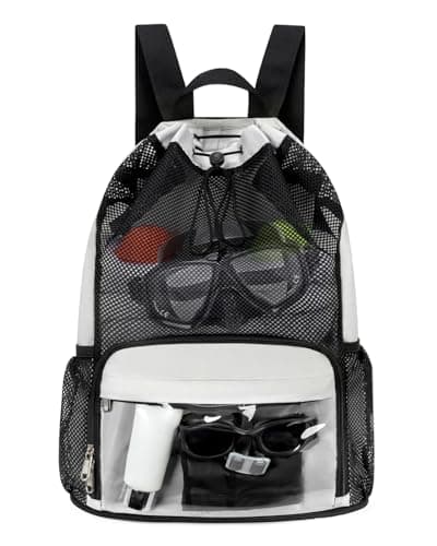 GreenTaya Drawstring Backpack Sandproof Beach Backpack with Shoe Compartment & Wet Pocket Waterproof Mesh Swim Bag Pool Bag for Gym, Travel and Workout Gear (Beige)