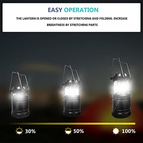 Jsdoin Camping Lights, 2 x Camping Lantern Battery Operated Portable LED Camping Lamp with Foldable Hook, Tent Lights Waterproof Outdoor Hanging Lamp for Emergency, Hiking, Camping, Black — view 3