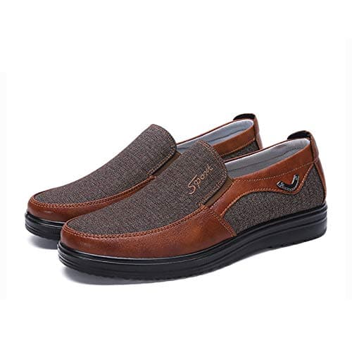 COSIDRAM Mens Slip on Loafers Walking Casual Driving Shoes Canvas Flat Lightweight Outdoor Brown 8 — view 5