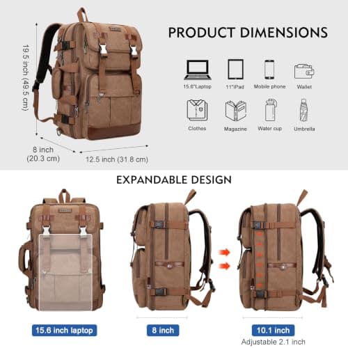 WITZMAN Canvas Travel Backpack for Men Large Laptop Backpack Fits 16 Inch — view 3