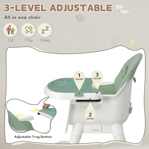 LALAHO Adjustable Height Baby High Chair with 5-Point Safety Harness Green — view 6