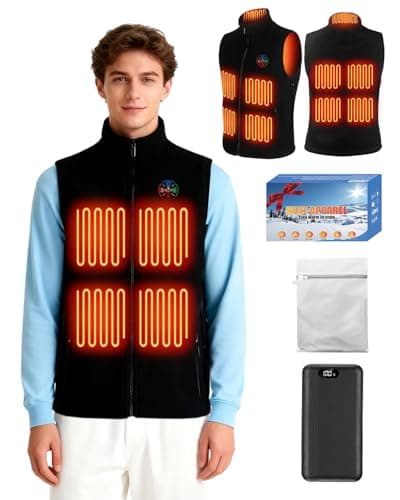 MOXTOYU Heated Vest with Power Bank Upgrade 5V/7.4V Adjustable Waist Circumference 3 Temperature Level Winter Lightweight Material with Hood Warmth Preservation, 9 Heating Pads, Size XL