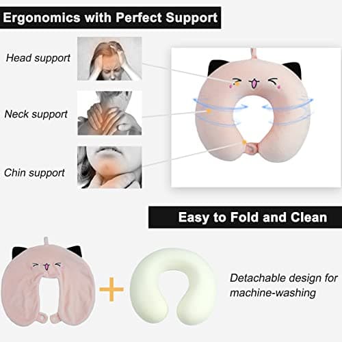 Gentlepaw Travel Pillow - Memory Foam Neck Support Pillow for Adults, Kids, Children, U-Shape Pillow for for Camping, Sleeping (Pink2) — view 5