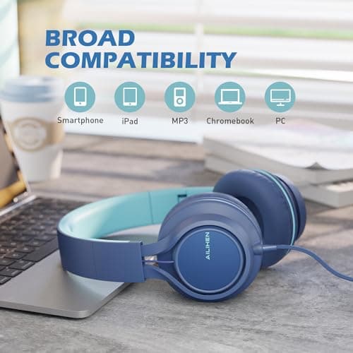 Ailihen C8 On Ear Headphones Wired with Microphone, 3.5mm Jack, Blue — view 5