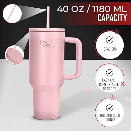 OTTO KONING Travel Mug with Handle 40oz Insulated Tumbler Stainless Steel — view 3