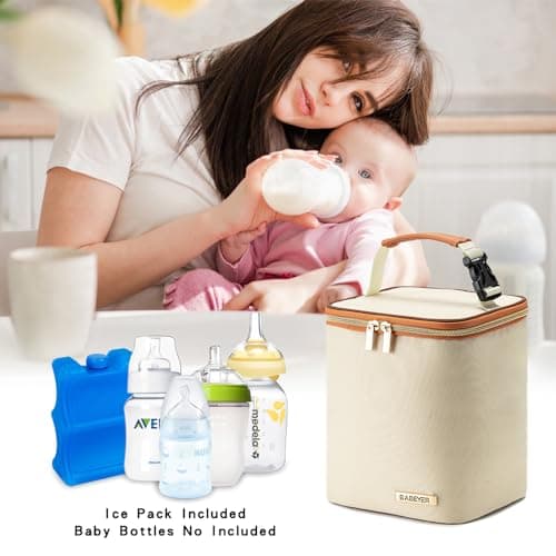 BABEYER Breastmilk Cooler Bag with Ice Pack Included, Baby Bottle Cooler Bag for 4 Large Baby Bottles (up to 270ml), Cream — view 6