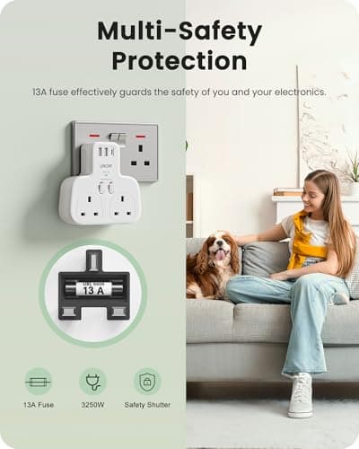 LENCENT Double Plug Adaptor with 1 USB C and 2 USB Ports, Surge Protected — view 5