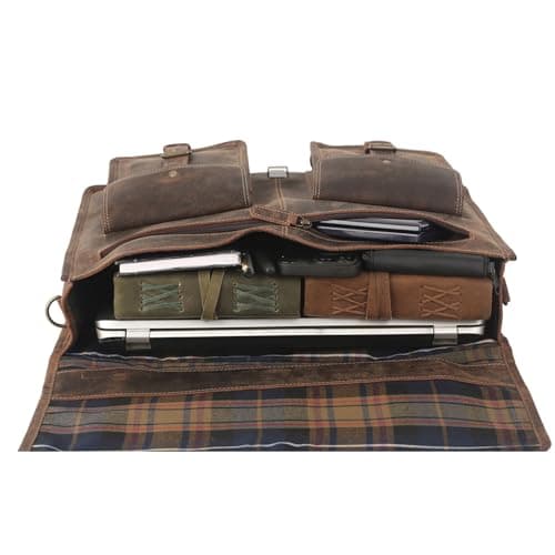 Leather briefcase 18 inch laptop messenger bag for men and women best satchel office bag by KPL — view 4