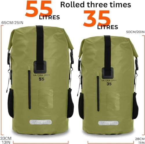 Premium 35L & 55L Waterproof Dry Bag Backpack, Sack with Phone Dry Bag, Perfect for Boating/Kayaking/Hiking/Canoeing/Fishing/Rafting/Swimming/Camping (Army Green, 35 Litre) — view 3