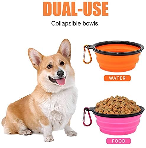 Collapsible Dog Bowl,Collapsible Dog Water Bowls for Cats Dogs, Portable Pet Feeding Watering Dish,Portable Dog Water Food Bowl with Carabiner (Small(350ML), pink+Orange) — view 4