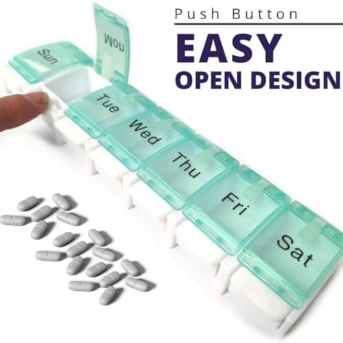7 Day Pill Box Set of 2 Organiser Medicine Storage Box Tablet Organiser Dispenser Weekly Storage Pill Case 1 Times A Day Easy Open Push Button Ideal For Medical Supplies Tablets, Vitamins And Capsules — view 3