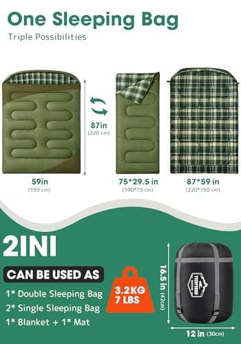 WERTYCITY Flannel Double Sleeping Bag with Draft Tube for 2 Person Camping — view 2
