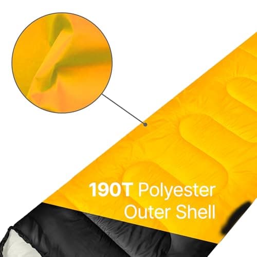 azark Premium Lightweight Sleeping Bag for Adults & Kids,400 GSM, 4 Season Waterproof Sleeping Bag, Comfortable & Portable, Machine Washable, Camping & Hiking Essential (Black/Mustard) — view 4