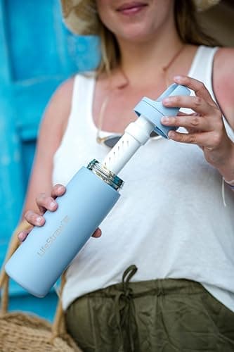 LifeStraw Go Series – Double Wall BPA-Free Vacuum Insulated 18 oz Stainless Steel Water Filter Bottle for Travel and Everyday use; Aegean Sea — view 4