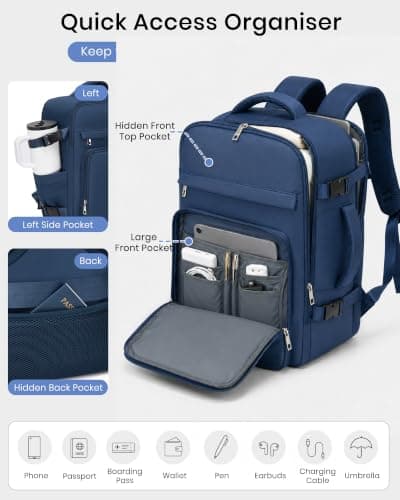 Kono Ryanair Cabin Bag 40x30x20, Underseat Travel Backpack Navy Classic — view 4