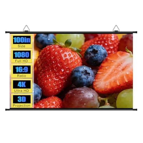 100 inch Projector Screen, Portable Projector Screen for Outdoor Indoor, Wall Mounted ALR Projection Screen Hanging Movie Screen for Bedoom, Backyard, Home Theater, 4k 16:9