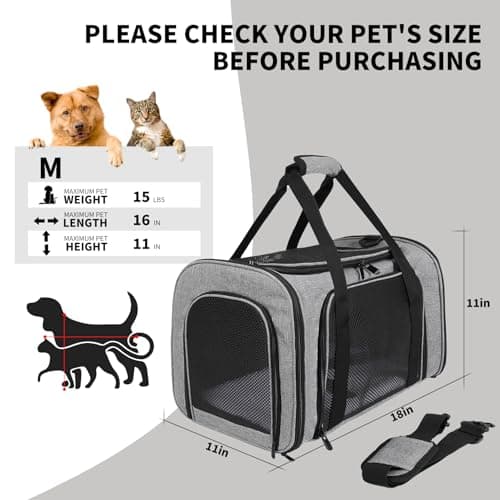 Yipincover Carriers Soft-Sided Pet Carrier for Medium Large Cats Dogs 15lbs 20lbs,Ventilated Design,Portable Carry Handle,Collapsible Carrier for Kitten Puppy(X-Large,Grey&Black) — view 4
