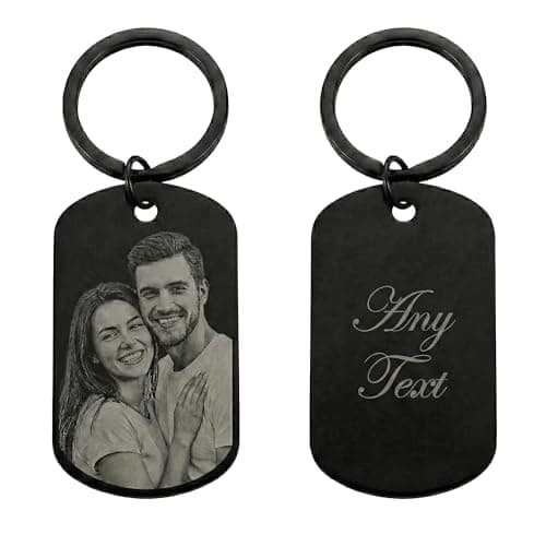 Personalised Photo Keyring, Double Sided Custom Dog Tag – Picture & Text – Anodised Aluminium Engraved Keychain – Him, Her, Boyfriend, Dad, Husband – Birthday, Anniversary, Fathers Day Gift