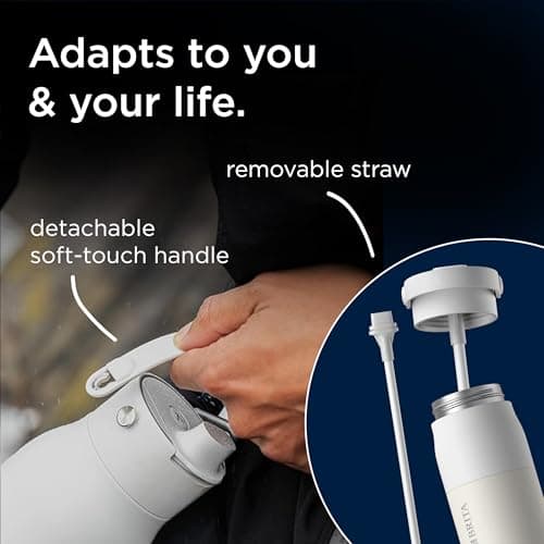 BRITA LARQ Essential Drinking Bottle with Straw Beige (1000ml) Stainless Steel Water Bottle, Double-Walled Insulation (24h Cold), with Detachable Soft-Touch Handle, Dishwasher Safe — view 5