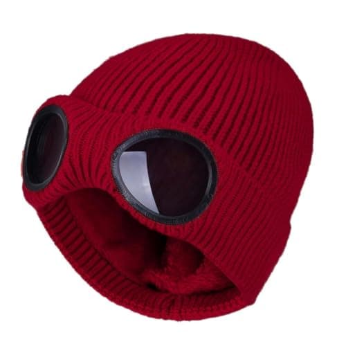 Unisex Beanie with Goggles,Burgundy