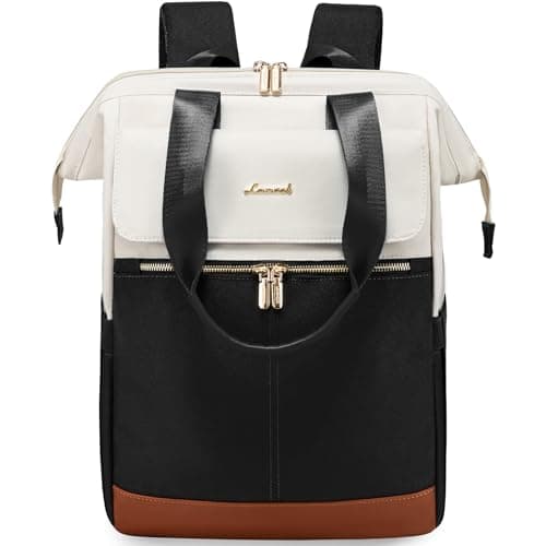 LOVEVOOK 18 Inch Backpack Womens, Large Laptop Rucksack Bag for Ladies, Daypacks for Office Teacher Nurse, Fashion School Bags for Work University Travel, Beige & Black