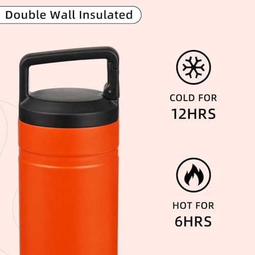 BJPKPK Insulated Water Bottle with 2 Lids,600ml Double Wall Stainless Steel Vacuum Tumbler Travel Coffee Mug,Wide Mouth Thermal Cup,Orange — view 5