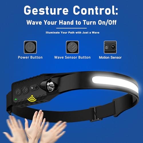 Head Torch Rechargeable [2 Pack], 400 Lumen Waterproof LED Headlamp with Motion Sensor, 230° headband light, 5 Lighting Modes, Long Runtime, Lightweight Headlight for Adults for Running Fishing Hiking — view 6